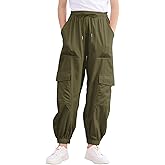 LIFAky Girls Cargo Pants Baggy Joggers Lightweight Elastic Waist Drawstring with Pockets Casual Travel Hiking Streetwear