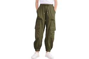 LIFAky Girls Cargo Pants Baggy Joggers Lightweight Elastic Waist Drawstring with Pockets Casual Travel Hiking Streetwear