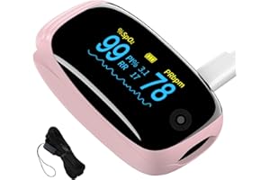 ACMC Fingertip Pulse Oximeter with Respiration Rate Monitoring, SpO2, Heart Rate, PI & RR Measurements, Blood Oxygen Rechargeable OLED Display with 6 Modes & 4-Way Rotatable Screen (Pink)