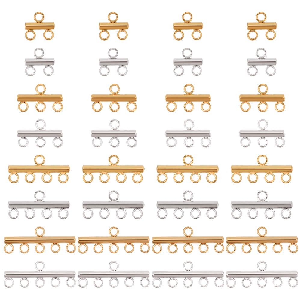 PH PandaHall 32pcs Slide Clasp Lock 4 Style Necklace Layering Clasps 2 Colors Layered Spacer Clasp 304 Stainless Steel Tube Lock Connectors for Layered Bracelet Necklace Jewellery, 3/4/5/6 Loops