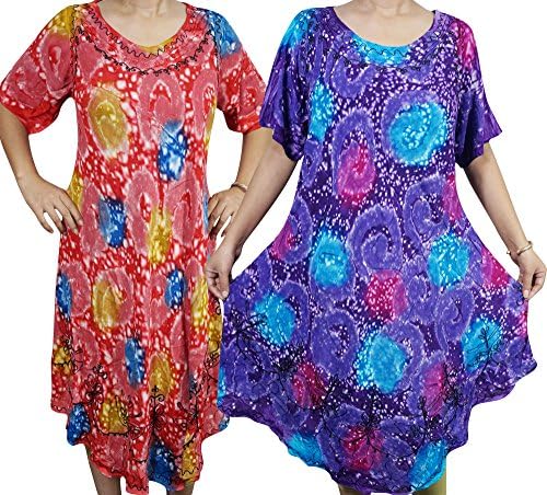 2 Womens Oversized Tank Dress Colorful Beach Cover Up Summer Swing Caftan Dresses xxl