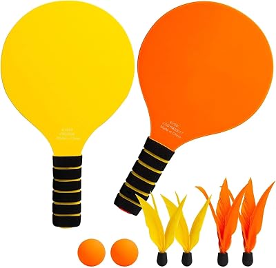 INPODAK Beach Bat and Ball Set Kids Wooden Paddle Ball Beach Racket Set