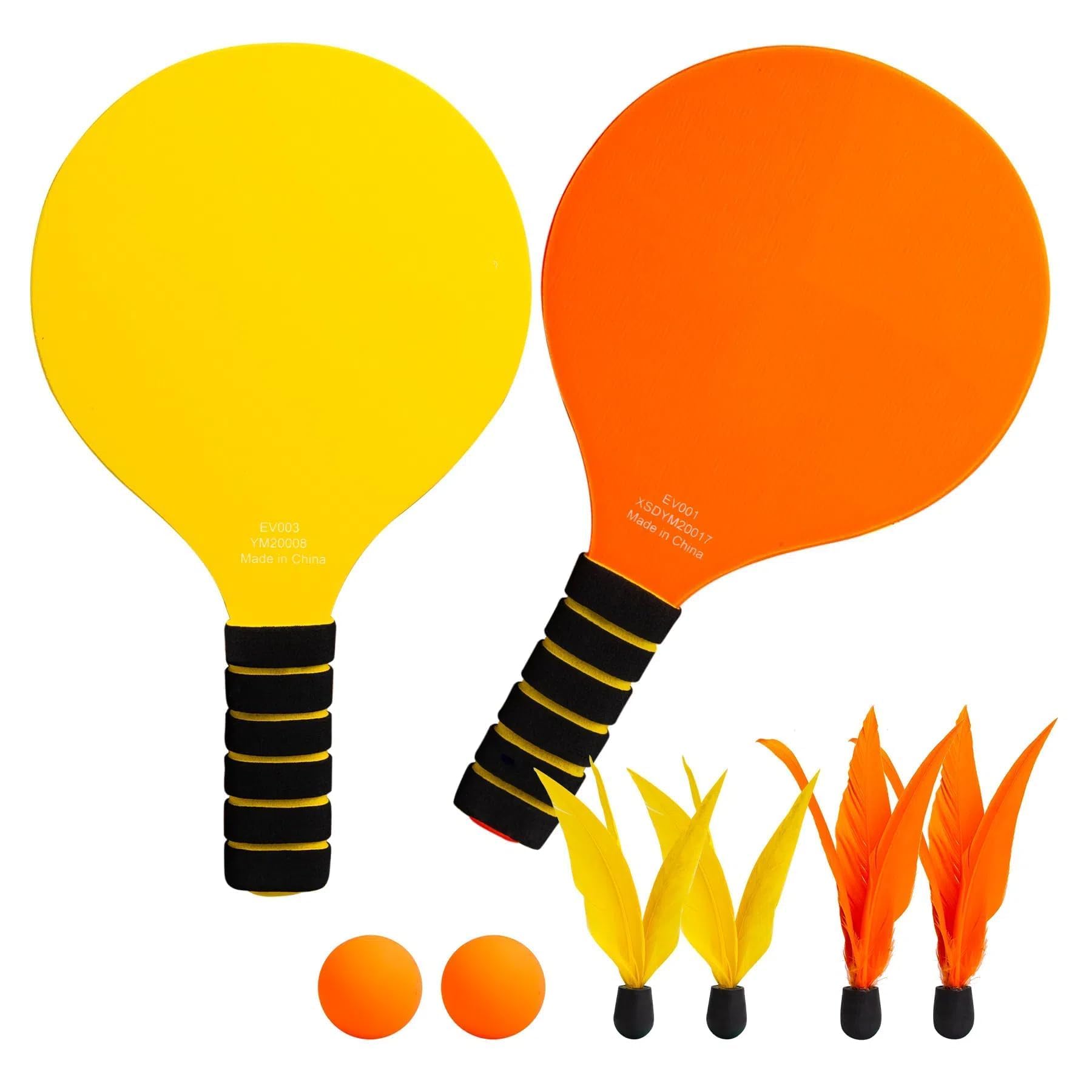 INPODAK Beach Bat and Ball Set, Kids Wooden Paddle Ball, Beach Ball Racket Set, Wood Racket Game- 2 Paddles 4 Birdies 2 Balls, Garden Family Game Toys for Boys Girls Teens Years Old