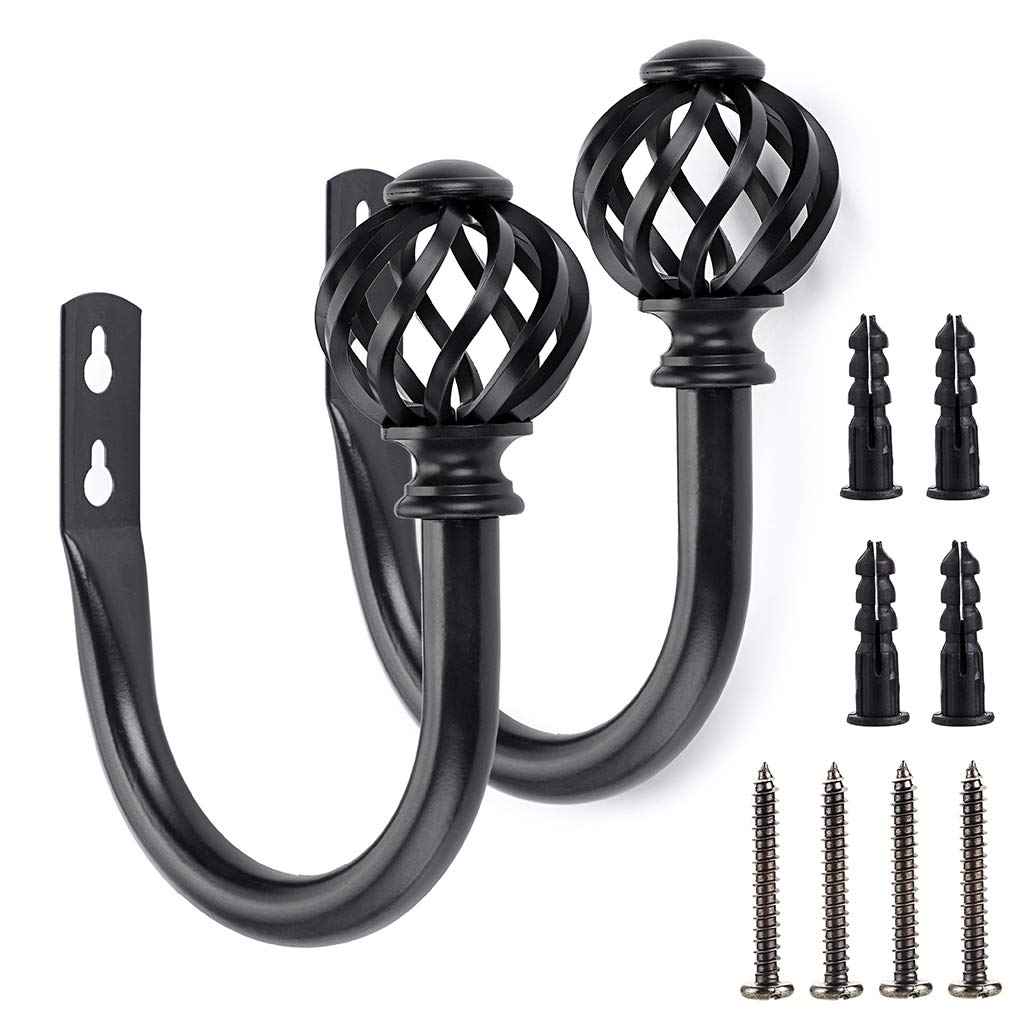 BSTKEY Metal Nest Design Curtain Hooks - Lightweight Decorative Drapery Tiebacks Holdbacks, Black, 2 Piece Set