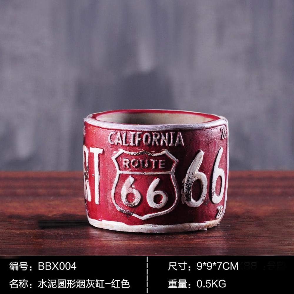HKLP Creative Decorations Retro Cement Ashtray Home Bar Cafe Home Creative Ashtray, Round red