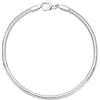 Bracciale Serpente In Argento Sterling 925 - 3 Mm Con 2 Tappi Di Gomma, Compatibile Con Charm E Perline Europee