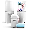 VITVITI White Toothbrush Travel Case, Portable Travel Soap Container Dish Tray, Portable 7.88 inch Toothpaste Travel Toothbrush Holder with Cover for Trip/Bathroom/Camping