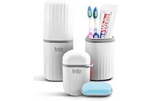 VITVITI White Toothbrush Travel Case, Portable Travel Soap Container Dish Tray, Portable 7.88 inch Toothpaste Travel Toothbrush Holder with Cover for Trip/Bathroom/Camping
