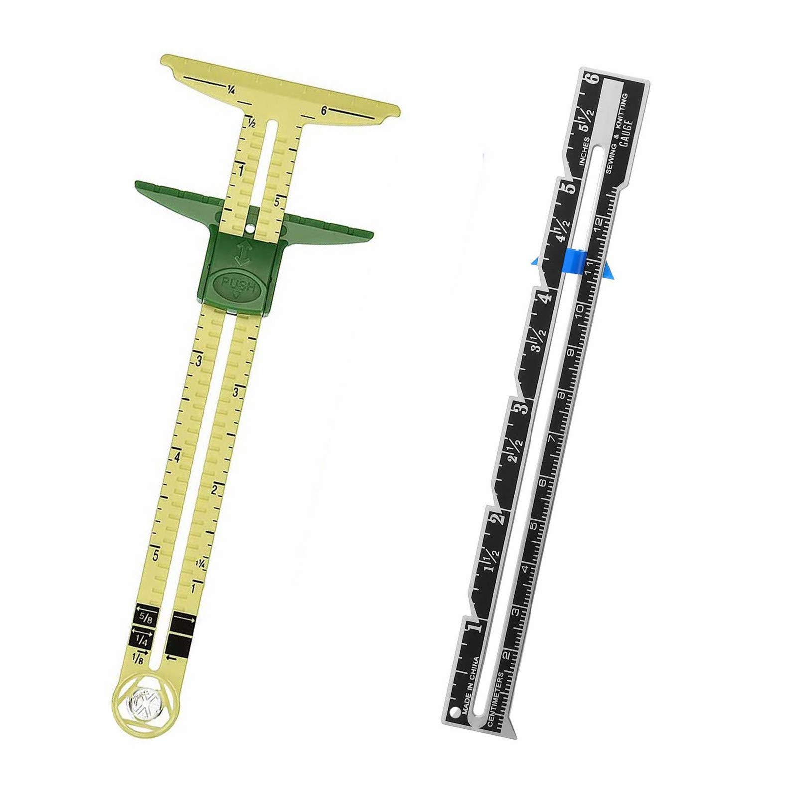 YEQIN 2 Pcs Sliding Gauge Measuring Tool, 5-in-1 Sliding Gauge Measuring and Stainless Steel Quilting Ruler Sewing Tool Fabric Quilting Ruler for Knitting Crafting Sewing Beginner Supplies