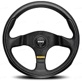 MOMO Motorsport Team Street Steering Wheel, Black Leather Grip, Brushed Black Anodized Spoke, Black Airleather Center, 300mm