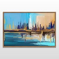 Framed Canvas Wall Art Abstract Ocean Seascape Canvas Prints Home Artwork Decoration for Living Room,Bedroom - 16x24 inches