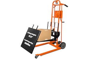 T TORY CARRIER Tory Carrier Material Lift Winch Stacker, 330 lbs Capacity Pallet Stacker, 40.5" Lifting Height, Pallet Truck Dolly, Swivel Casters Lift Table Cart, Forklift with Steel Platform(Yellow)