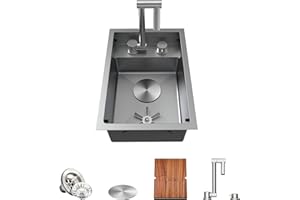 TORVA RV Sink, 12 x 17 Inch Undermount Bar Sink Premium Stainless Steel RV Kitchen Sink Cup Rinser - 7 Inch Deep Basin Single Bowl Sink, Grey