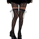 ShawGobow Lace Tights With Bows,Cute Floral Patterned Stockings For Women,Halloween Costume Sexy Goth Fishnets