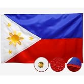 Double Sided Philippines Flag 3x5 Outdoor Philippine Flags Embroidered，Heavy Duty 210D Nylon,Sewn Stripes, Stronger Brass Grommets,4 Stitched Hemming,Perfect for Outside