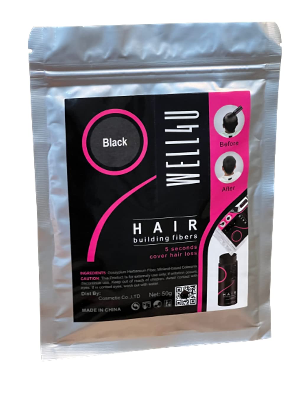 WELL4U Micro hair fibres, hair filler, hair filler, hair scattered hair, hair powder, hair thickening, hair from the tin, etc. (50 g, black)