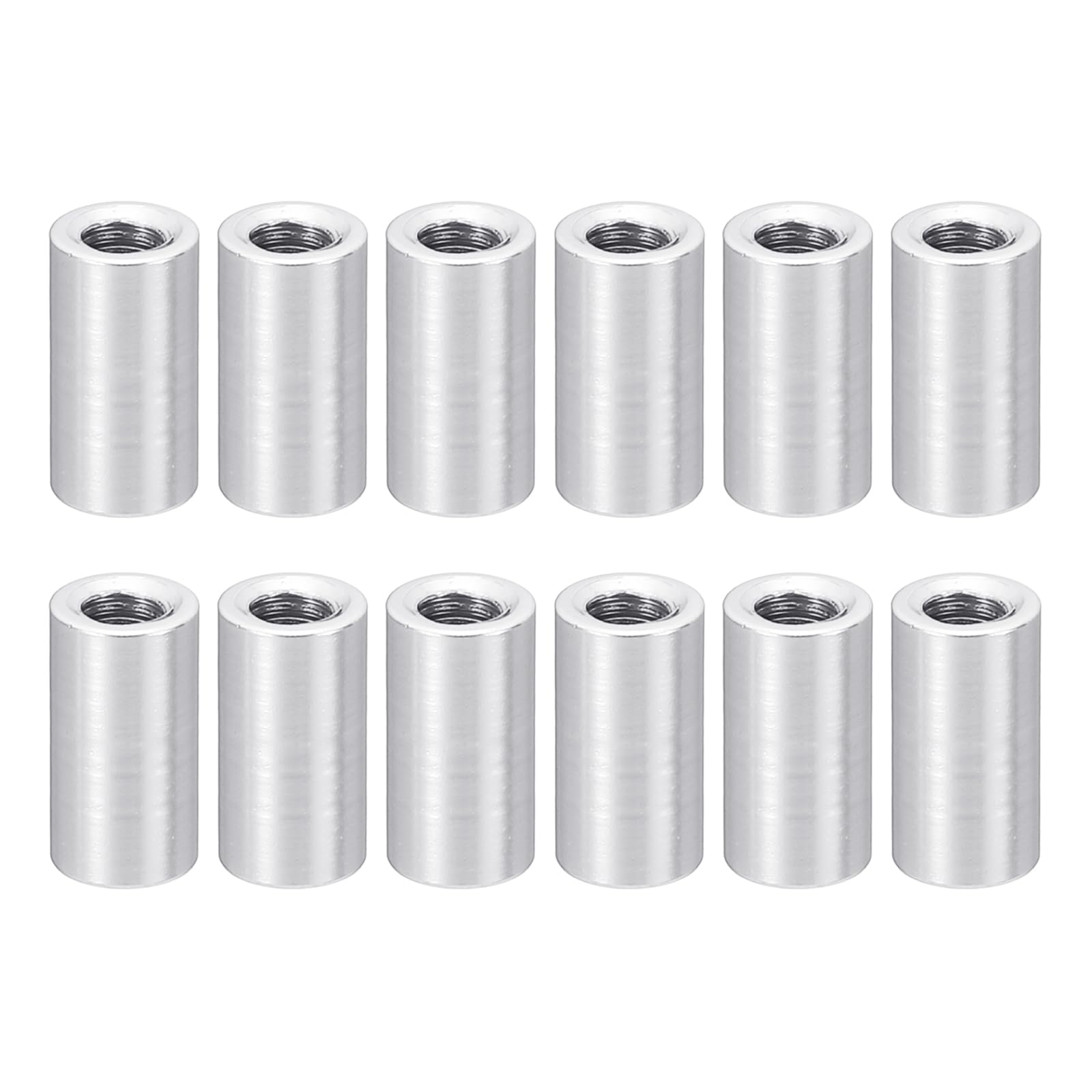 PATIKIL 12pcs M3 Metal Threaded Standoff Spacer Nuts, Round Aluminum Spacers Female Coupling Screws, 1/8" ID x 3/16" OD, Metallic Silvery 3x5x10mm