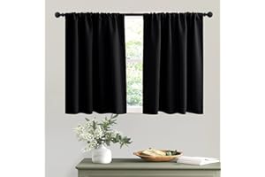 RYB HOME Black Curtains Blackout - Bathroom Small Window Curtains Thermal Insulated Privacy Drapes for Kids Bedroom Living Room Kitchen Basement, Width 42 by Length 36, 1 Pair