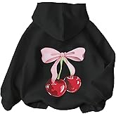 Girl's Cherry Bow Print Hoodie Sweatshirt Long Sleeve Pullover Cute Tops