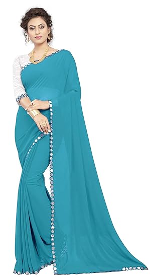 Womens Georgette Saree With Blouse Piece-Free Size