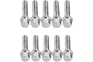 HIWOWSPORT 10pc Extended Silver Lug Bolts 12x1.5 (40mm Shank Length, Cone Seat) for Many BMW Vehicles: 128i 135i 318i 320i 325i 328i 335i M3 525i 528i 530i 535i M5 Z3 Z4 E36 E46 E60 E90 E92 E93