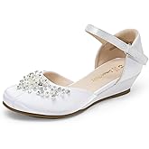 DREAM PAIRS Girls Dress Shoes Toddler Little Big Girls Heels Low Wedge Pumps with Pearls Rhinestone for Flower Girl Princess Wedding Party