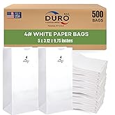 Duro 4# White Paper Bags 500-Count, White Sandwich Paper Bags, Candy, Snacks, Treats, Popcorn Bags & Bulk Disposable Lunch Sacks - 5.00 x3.12 x 9.75 Inches