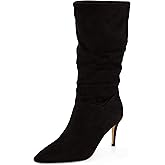 CUSHIONAIRE Women's Porsha Slouchy Vegan Suede Mid-Calf Scrunch Boot with Pointed Toe, Memory Foam & 3-Inch Heel | Wide Widths Available