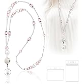 VIQWYIC Bling Beaded Retractable Lanyard for Women, Ideal for ID Badges & Keys, Adjustable Beads Lanyard with Badge Reel and ID Holder for Teacher, Nurse, Office Worker