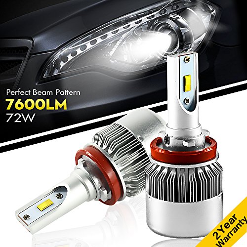 YUMSEEN Upgraded LED Headlight Kit Perfect Beam Pattern Bulbs – H11 (H8, H9) – 72w 7,600Lm 6K Cool White Philips Chips – 2 Yr Warranty (H11(H8,H9）)
