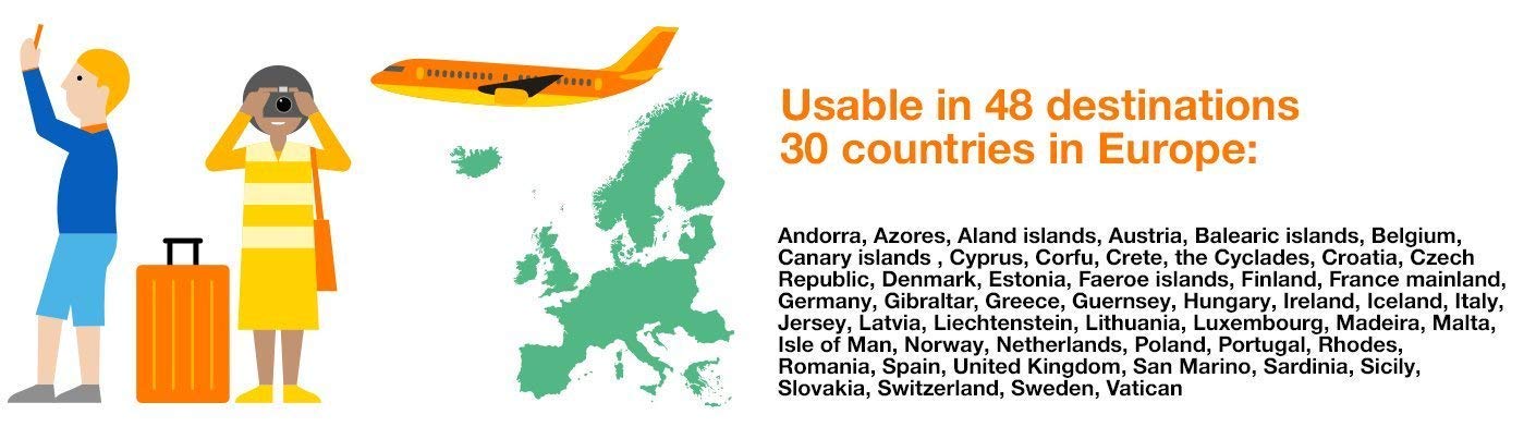 Orange Holiday Europe – 10GB Internet Data in 4G/LTE (+10GB Additional Promotion for SIMS Activated from April 4TH) + 120 mn + 1000 Texts in 30 Countries in Europe
