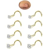 8Pcs Nose Rings Studs Set for Women Men: Hypoallergenic G23 Titanium/316L Surgical Stainless Steel Nose Studs, Nickel-free Lead-free L Shaped Corkscrew Nose Piercing Jewelry CZ 1.5mm 2mm 2.5mm 3mm