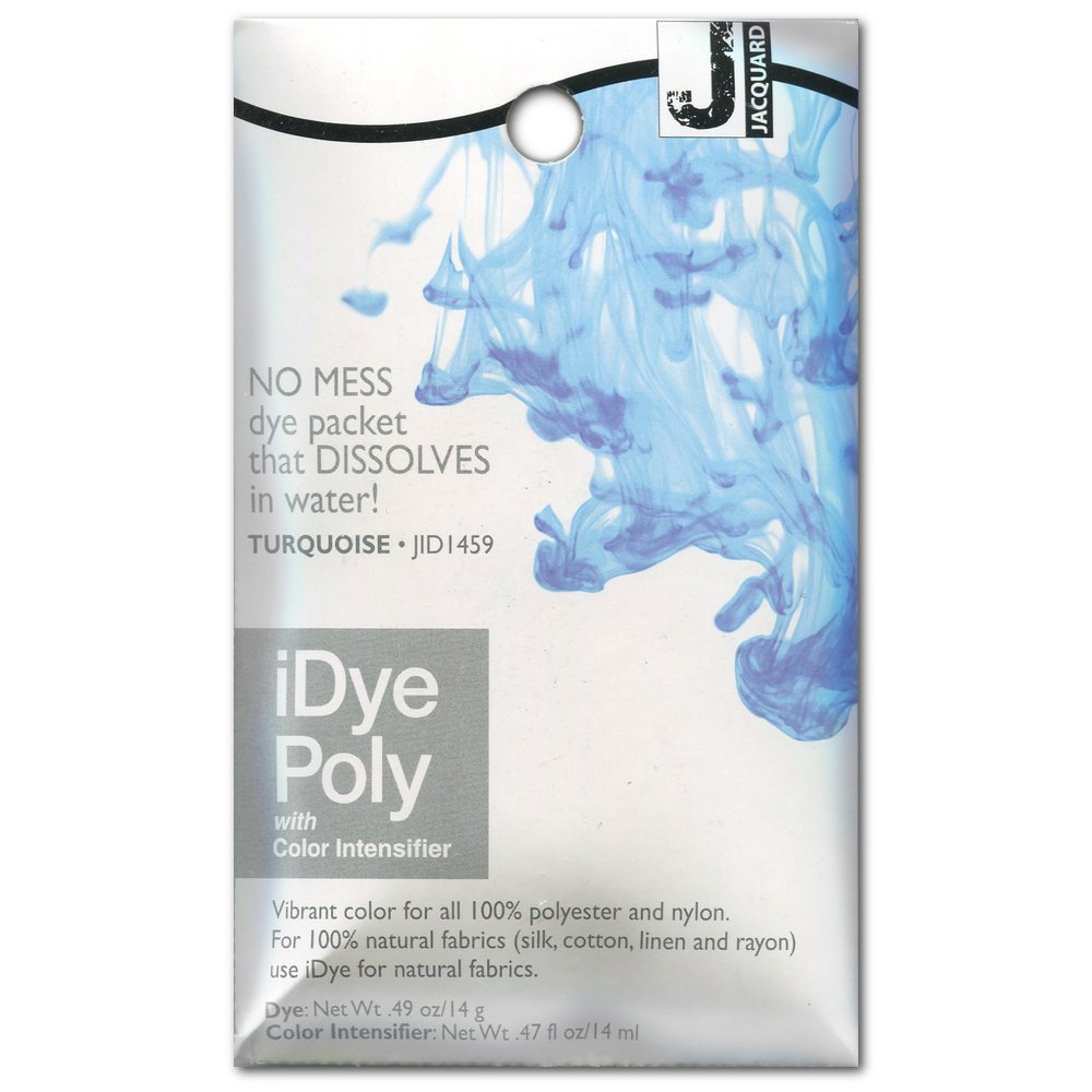 Jacquard iDye Poly Fabric Dye Turquoise Polyester & Synthetic Fabric Dye No-Mess Soluble Packet 14g Intense Colour for Nylon, Plastics, Wigs, 3D Prints, Dolls and Cosplay Projects