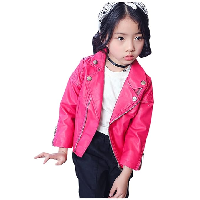 LSERVER Kinder Lederjacke Cool und Vintage Jacke Faux Leather Mantel Motorradjacke