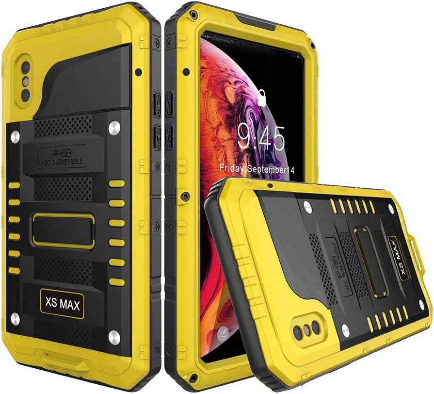 Waterproof Case Compatible with iPhone xs max, Military Grade Drop Tested, Heavy Duty, Full Body, 360 Protective, Shockproof, Drop Proof Cover Built-in Screen Protector for iphone xs max 6.5" (Yellow)