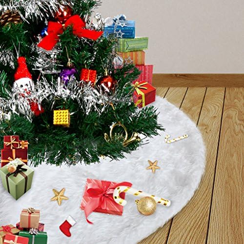 48 inches Christmas Tree Skirt, Faux Fur Christmas Tree Skirt Soft Snow White Tree Skirt for Christmas Decorations (White, 48-inch)