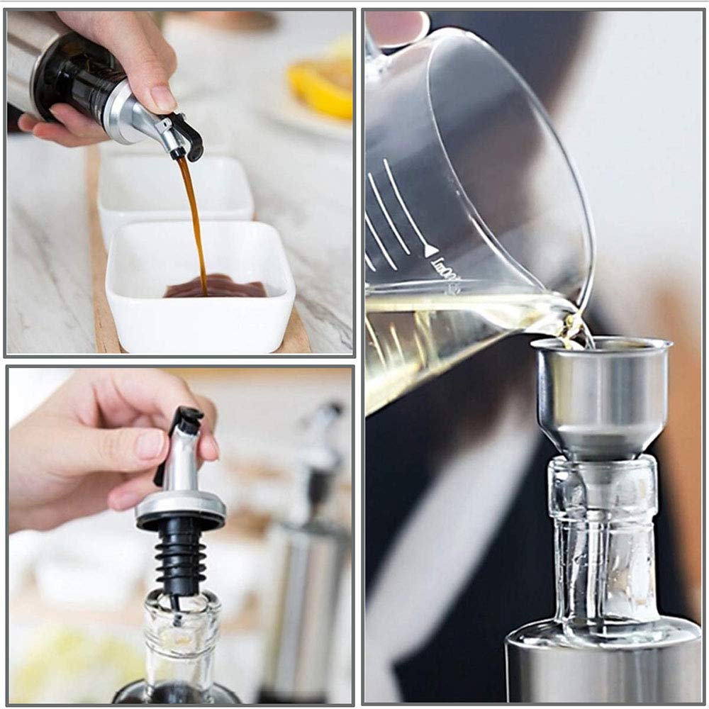 Olive Oil Bottle, Vinegar and Sauce Dispenser, 11ounce/300milliliter Olive Oil Dispenser with Drip-Free Spout and Stainless Steel Funnel for Kitchen BBQ Camping（3 Pack）