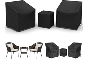 Gasadar Outdoor Furniture Cover Waterproof,3 Piece Patio Furniture Set Cover for Outside Chairs and Coffee Table,Windproof,Black