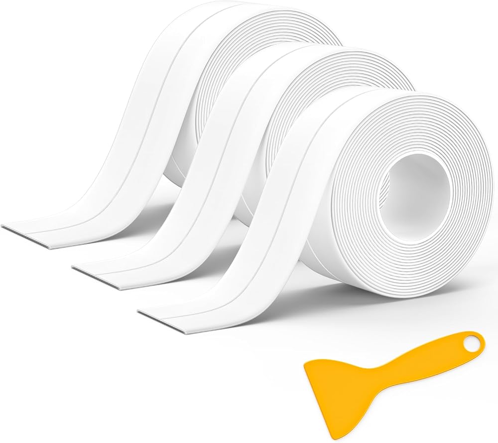 MOKANI 3 Rolls Bath Sealant Strip Self Adhesive Caulk Tape 126 in x 1.5 in