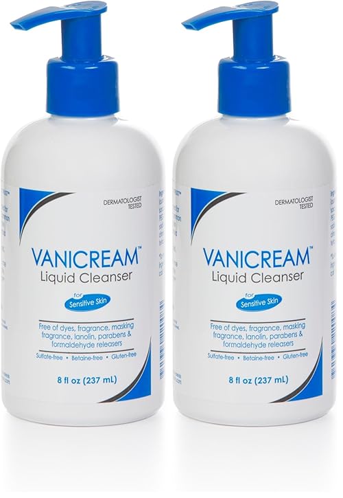 Vanicream Liquid Cleanser - 8 fl oz – Unscented, Gluten-Free Formula for Sensitive Skin (Pack of 2)