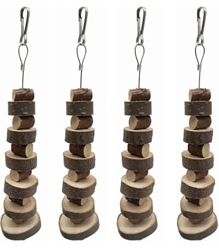Natural Wood Rotating Chinchilla Chew Toys - Hanging Spinner Wheel