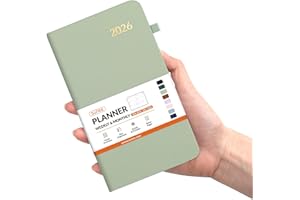 SUNEE 2026 Pocket Weekly Planner for Purse 3.5" x 6" - 12 Month (January 2026 - December 2026), Small Size Planner, Hardcover, Notes, Pocket, 100 GSM Paper, Sage Green
