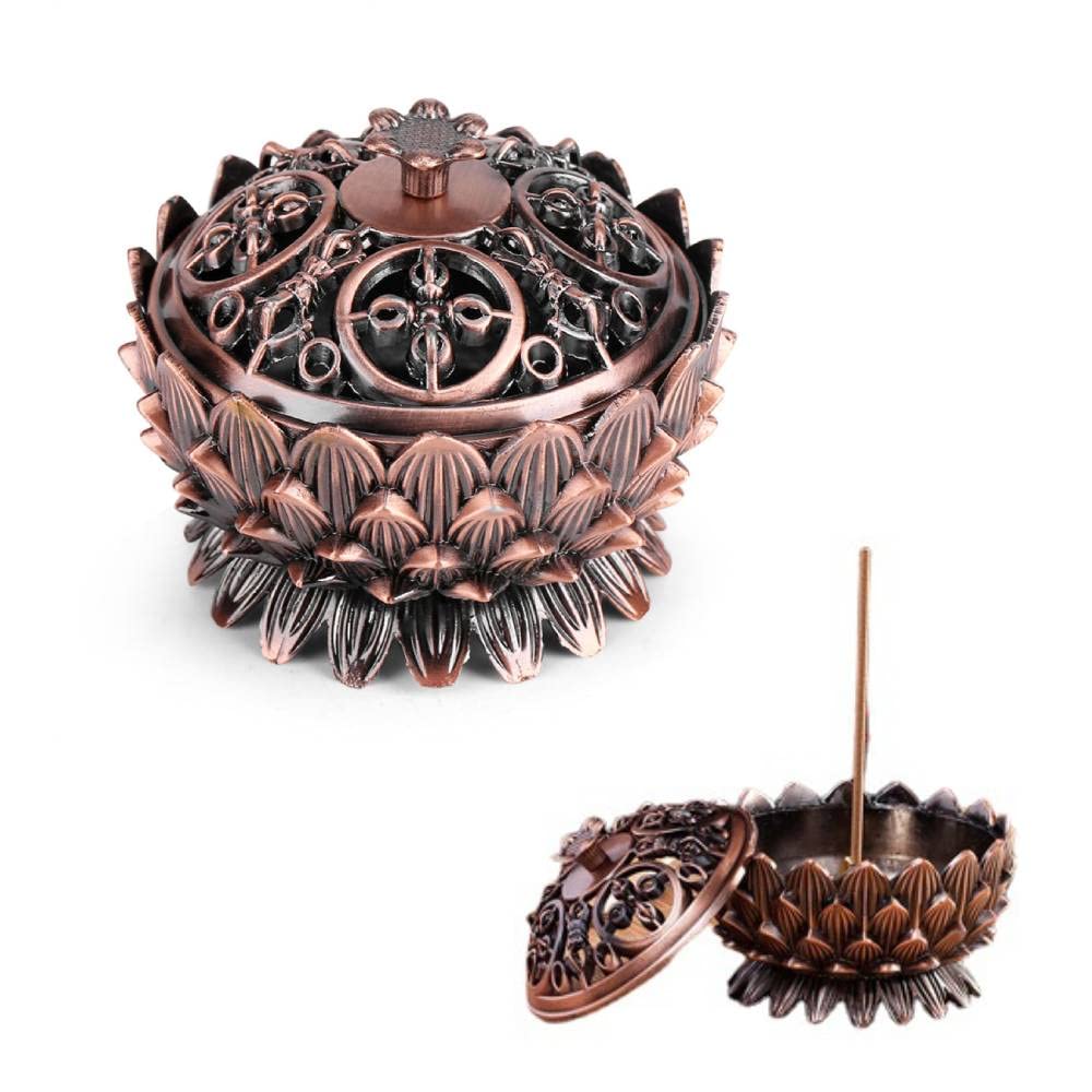 2.75 x 1.97"Lotus Incense Burner (Stick/Cone/Coil Incense) Vintage Alloy Chinese Buddha Feng Shui Incense Holder Desktop Decoration Supplies Desktop Decoration Supplies