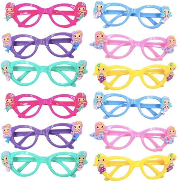 Amazon Tendycoco 12ピースキッズメガネフレーム人魚パーティーメガネ偽メガネ女の子サングラスなしレンズ眼鏡ポーズ小道具 ファッション眼鏡 通販