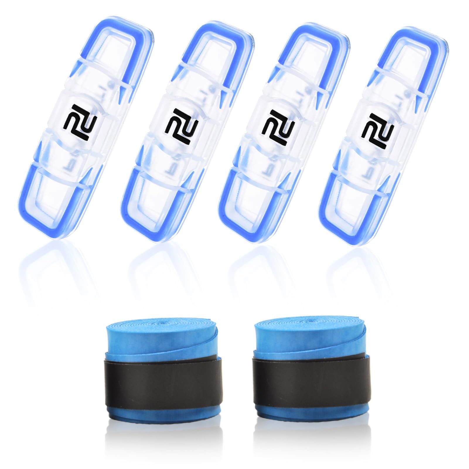 Photo 1 of equlup 4PCS Tennis Racket Dampener, Soft Silicone Tennis Shock Dampener with 2pcs Tennis Racket Grips Band Racquet Shock Absorber String Damping Long Tennis Dampener Racquetball Accessories