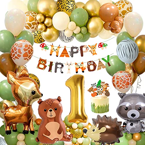 FUBABCO Birthday Decoration 1 Year Boy Girl Jungle Animal Balloons Jungle Party Kids First