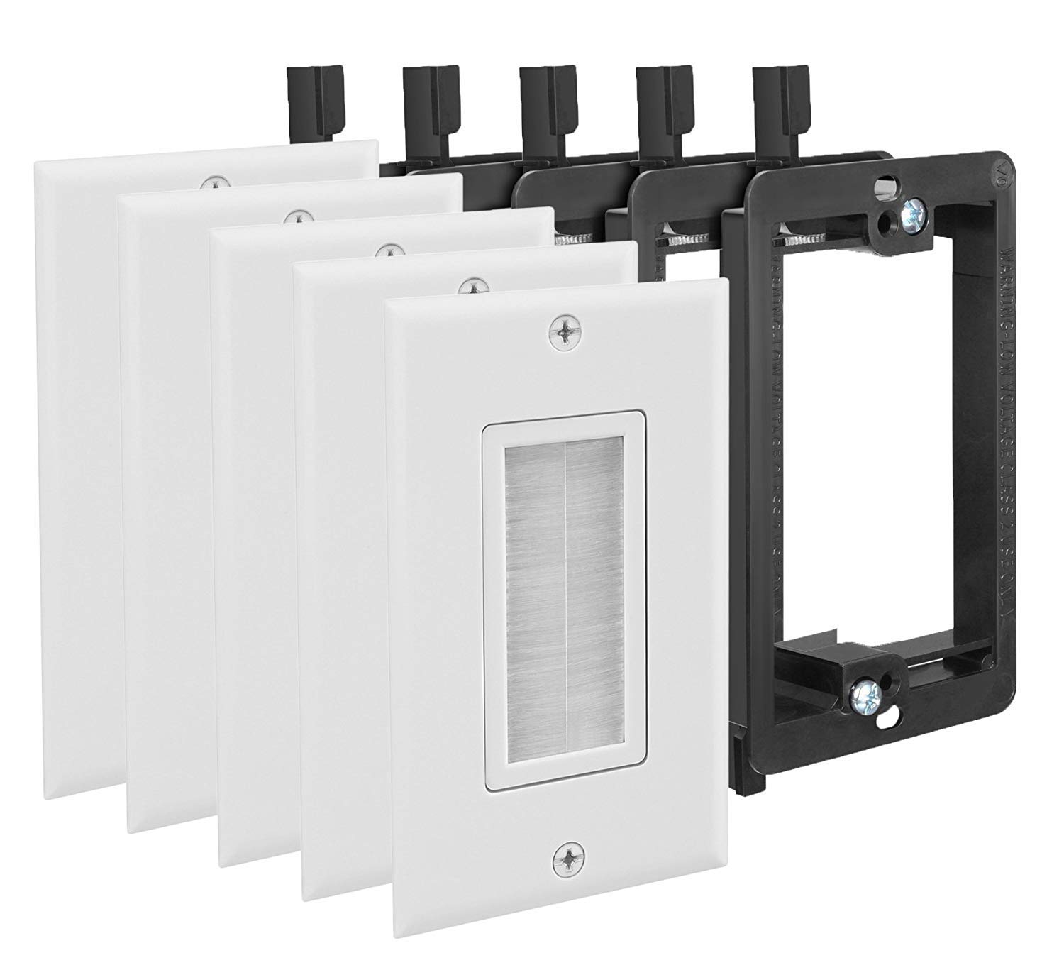 Fosmon Cable Wallplate - White Ideal Brush Type for Speaker Files, Game Consoles or Wall Televisions (Coaxial Cable, HDTV, HDMI.) - Pack of 5