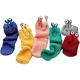 Boxyouping 6 Pairs Fuzzy Socks Coral Fleece Snail Shaped Warm Floor Candy Color Socks for Autumn Winter