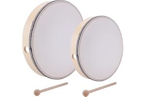 Foraineam 10 Inch & 8 Inch Hand Drum Musical Percussion Instrument Wooden Frame Drum with Wood Drum Sticks