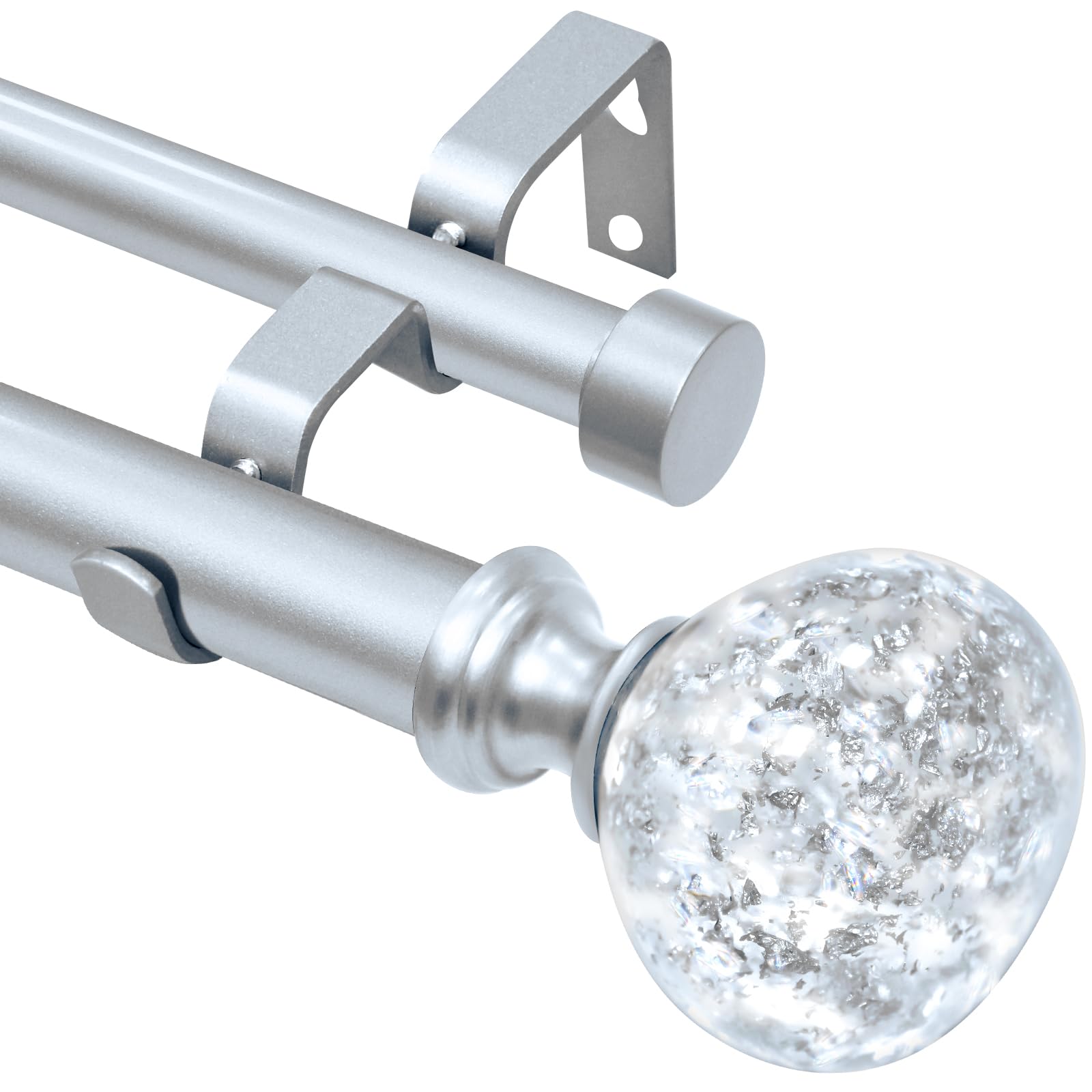 Photo 1 of Silver Double Curtain Rod for Windows 28 to 48 Inch: Double Window Treatment Curtain Rod Heavy Duty Adjustable from28 to 48 Inch - Silver Foil Resin Finials and Double Curtain Rod